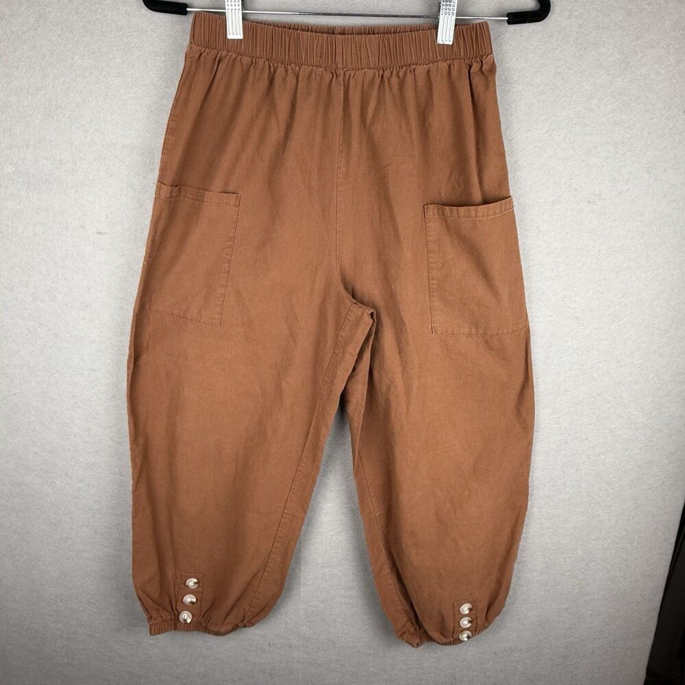 Rust Brown Langenlook‎ Capri Pants Button Detail Large Pockets Baggy Sz M